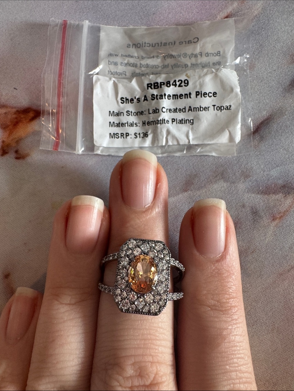 Bomb Party She's A Statement Piece Lab-Created Amber Topaz Ring - Hematite